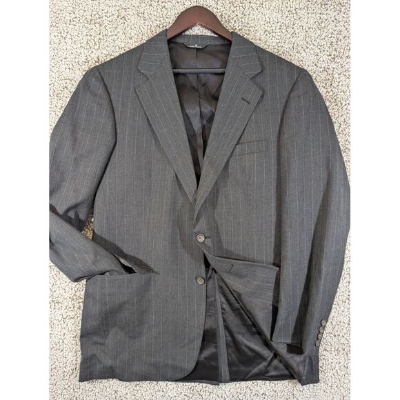 Chaps Ralph Lauren Sport Coat Mens 42R Grey Striped 1980s Virgin Wool Blazer Vtg - Picture 1 of 15